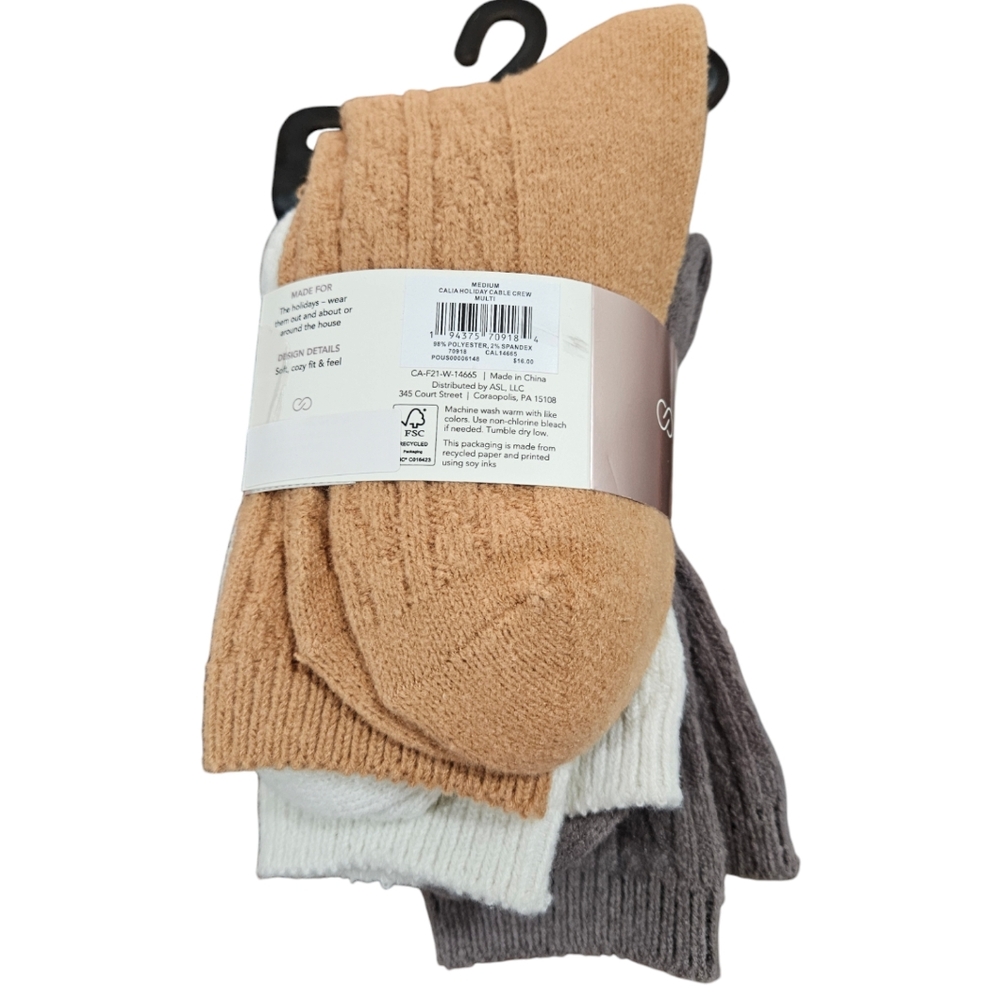 CALIA Women's Holiday Cable Knit Socks - 3 Pack Size M - Picture 2 of 5